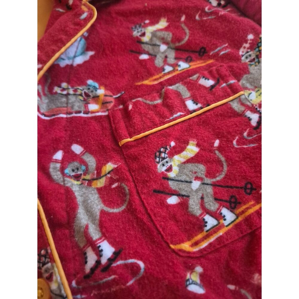 Nick & Nora Red Pajama Set Skiing Sock Monkeys Size M - Picture 4 of 7